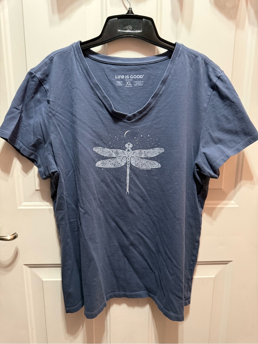 Life Is Good Blue Dragonfly Crusher V-Neck Tee XL